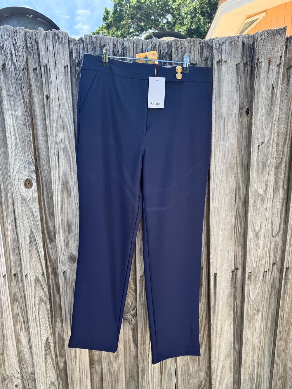 Quince Navy Straight-Leg Dress Pants